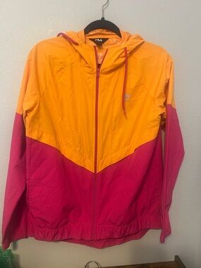 Fila Hooded Colorblock Windbreaker in Orange & Pink Womens size Medium